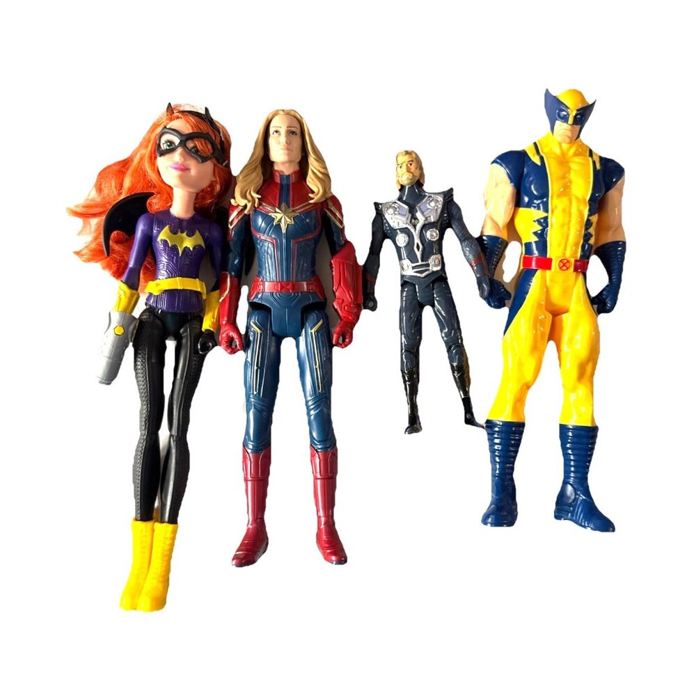 4 Lot Super Hero Captain Marvel Wolverine 11” 2013 Bat Girl 2015